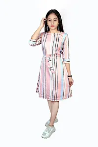 MK MARKETING? Women's One Piece Crepe Material for Women's and Girl's with 3/4th Sleeve and Round Neck Knee Length Digital Printed Summer Western Dress (Pink)-thumb3
