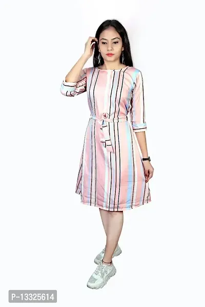 Women's Crepe for Women's and Girl's with 3/4th Sleeve and Round Neck Knee Length Dress-thumb2