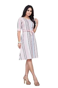 MK MARKETING? Women's One Piece Crepe Material for Women's and Girl's with 3/4th Sleeve and Round Neck Knee Length Digital Printed Summer Western Dress (Pink)-thumb4