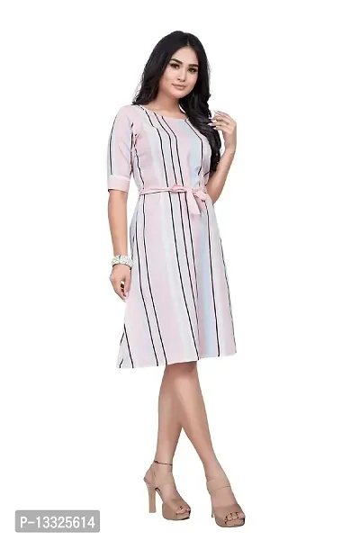 MK MARKETING? Women's One Piece Crepe Material for Women's and Girl's with 3/4th Sleeve and Round Neck Knee Length Digital Printed Summer Western Dress (Pink)-thumb5