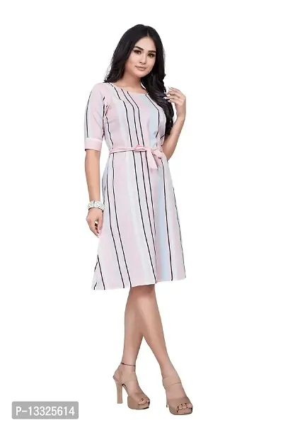 Women's Crepe for Women's and Girl's with 3/4th Sleeve and Round Neck Knee Length Dress-thumb3