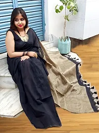 Stylish Black Cotton Saree With Blouse Piece For Women-thumb3