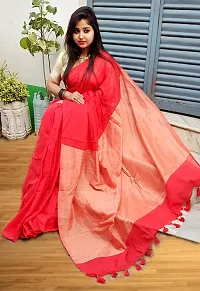 Stylish Red Cotton Saree With Blouse Piece For Women-thumb3