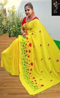 Stylish Yellow Cotton Saree With Blouse Piece For Women-thumb2