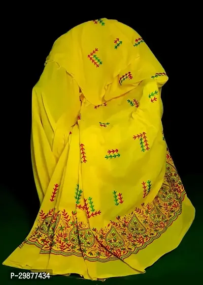 Stylish Yellow Cotton Saree With Blouse Piece For Women-thumb2