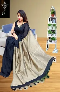 Stylish Black Cotton Saree With Blouse Piece For Women-thumb2