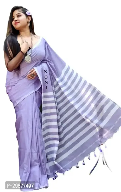 Stylish Lavender Cotton Saree With Blouse Piece For Women-thumb0