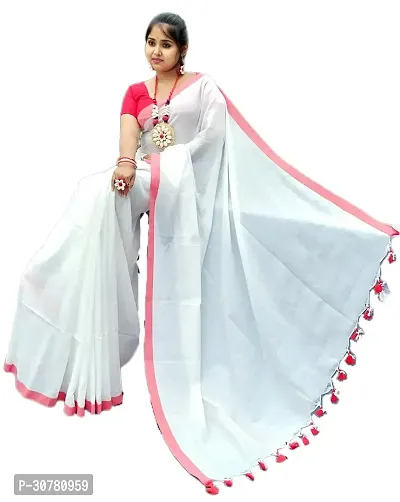 Soft White Saree  with Small Red-thumb0