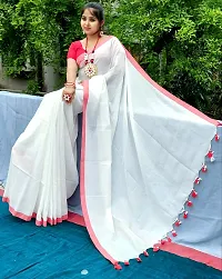 Soft White Saree  with Small Red-thumb1