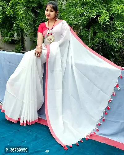 Soft White Saree  with Small Red-thumb2