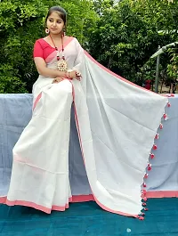 Soft White Saree  with Small Red-thumb2