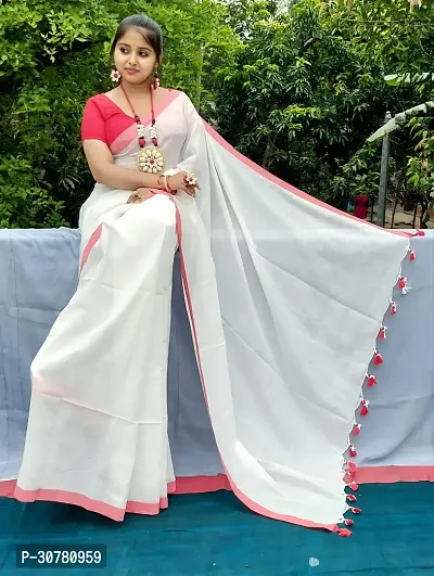 Soft White Saree  with Small Red-thumb3