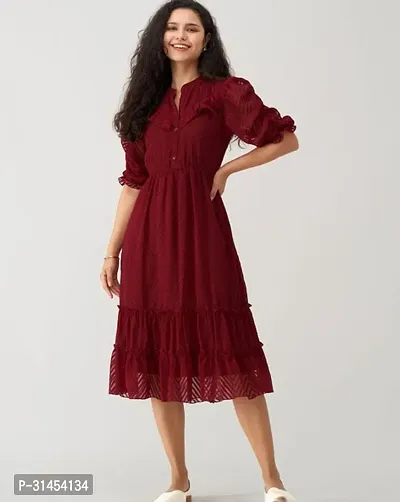 Beautiful Maroon Cotton Solid Dress For Women-thumb0