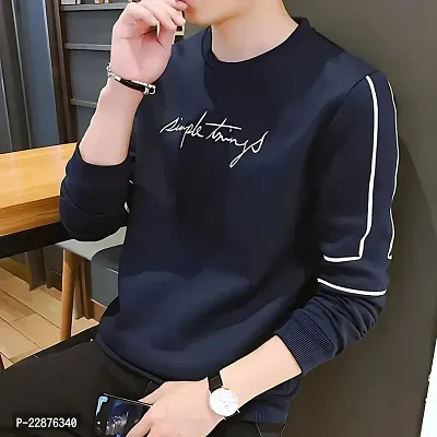 Comfortable Cotton Navy Blue Tees For Men