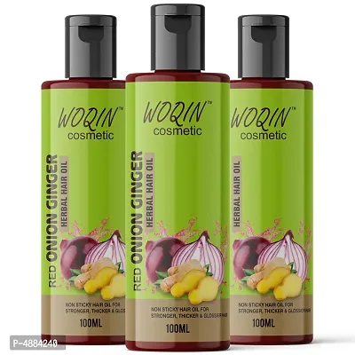 Woqin Onion Ginger Oil Non Sticky Hair Oil For Stronger Thicker  Glossier Hair Oil-100 ml (Pack Of 3)