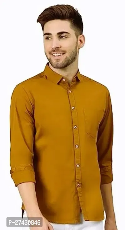 Stylish Mustard Cotton Solid Long Sleeves Shirt For Men-thumb0