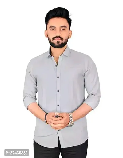 Stylish Grey Cotton Solid Long Sleeves Shirt For Men-thumb0