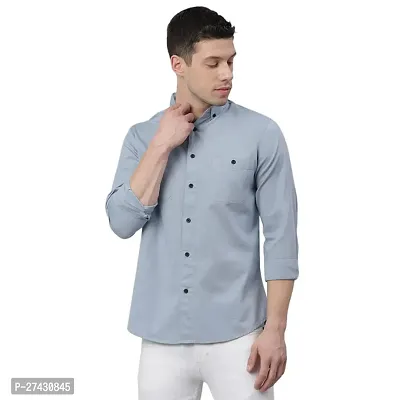 Stylish Grey Cotton Solid Long Sleeves Shirt For Men-thumb0