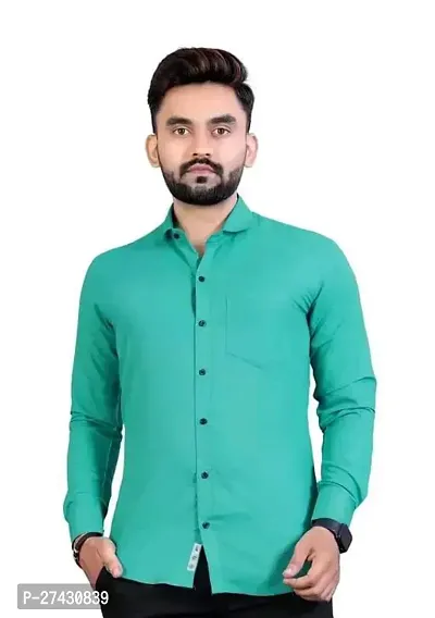 Stylish Green Cotton Solid Long Sleeves Shirt For Men-thumb0