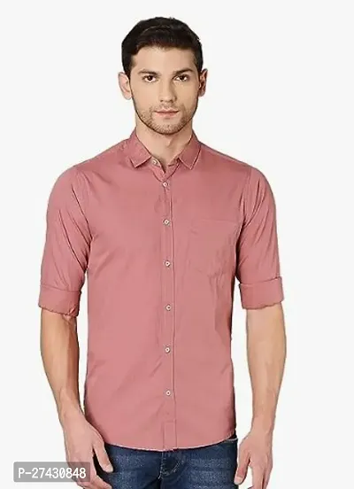 Stylish Pink Cotton Solid Long Sleeves Shirt For Men