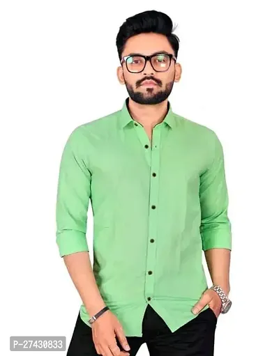 Stylish Green Cotton Solid Long Sleeves Shirt For Men-thumb0