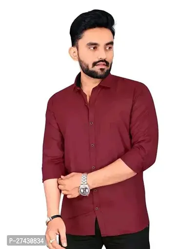 Stylish Maroon Cotton Solid Long Sleeves Shirt For Men-thumb0