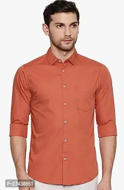 Stylish Peach Cotton Solid Long Sleeves Shirt For Men-thumb0