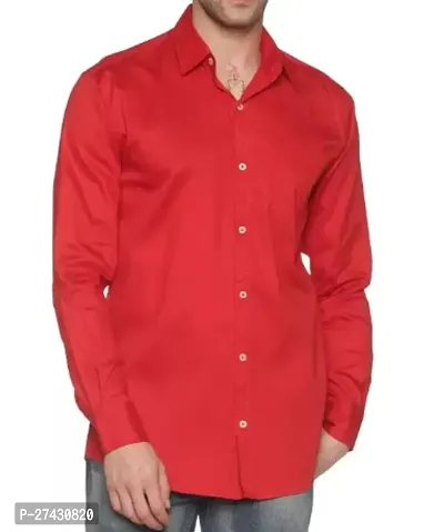 Stylish Red Cotton Solid Long Sleeves Shirt For Men-thumb0