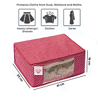 JustandKrafts 3 Layered Cotton Quilted Large Saree Cover Bag/Wardrobe Organiser with Transparent Window Pink-thumb2