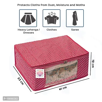 JustandKrafts 3 Layered Cotton Quilted Large Saree Cover Bag/Wardrobe Organiser with Transparent Window Pink-thumb3