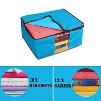 JustandKrafts Presents Non Woven Saree Cover Storage Bags for Clothes Combo Offer Saree Organizer for Wardrobe/Organizers for Clothes/Organizers for Wardrobe Pack of 6 - Blue-thumb2