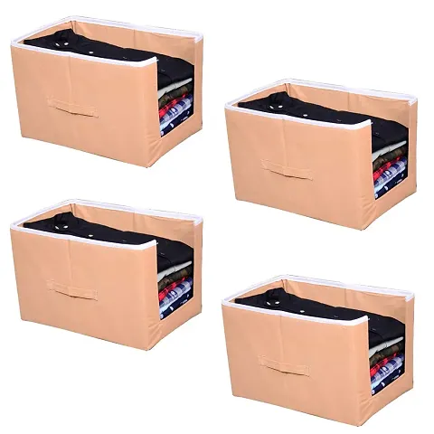 Whitekrafts Non Woven Shirt Stacker/Shirt Organizer Wardrobe Organizer- 4 Pcs Combo (Beige)