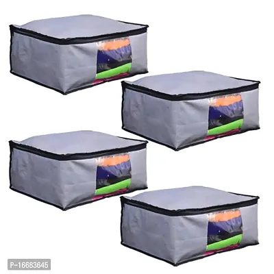 Presents Non Woven Saree Cover Storage Bags for Clothes Combo Offer Saree Organizer for Wardrobe/Organizers for Clothes/Organizers for Wardrobe Grey (Set of 4)