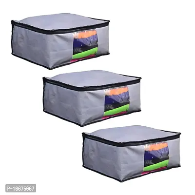 Presents Non Woven Saree Cover Storage Bags for Clothes Combo Offer Saree Organizer for Wardrobe/Organizers for Clothes/Organizers for Wardrobe Grey (Set of 3)-thumb0