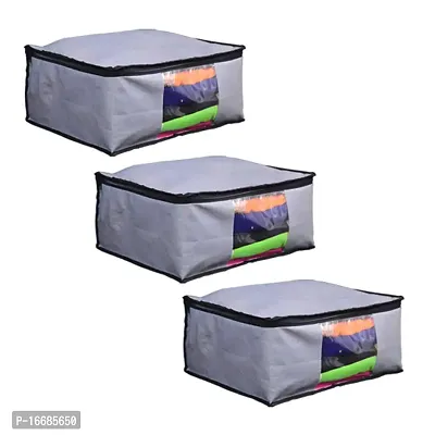 JustandKrafts Presents Non Woven Saree Cover Storage Bags for Clothes Combo Offer Saree Organizer for Wardrobe/Organizers for Clothes/Organizers Grey Pack of 3-thumb0