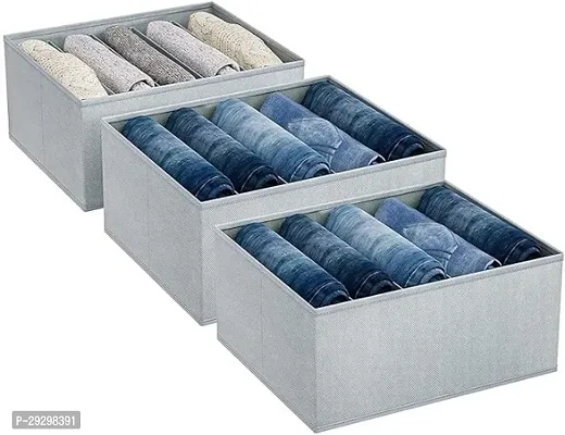 Non-Woven Clothes Drawer Organizer For Jeans, Foldable Clothes, Sweaters, Dresses, T-Shirts Pack Of 3, Grey-thumb0