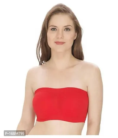 DEVYA COLLECTIVE Girls/Women's Cotton Blend Strapless Seamless Wireless Tube Bra-Free Size[Red]-thumb3