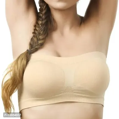 DEVYA COLLECTIVE Girls/Women's Cotton Blend Strapless Seamless Wireless Tube Bra-Free Size[Cream]