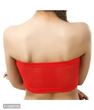 DEVYA COLLECTIVE Girls/Women's Cotton Blend Strapless Seamless Wireless Tube Bra-Free Size[Red]-thumb2