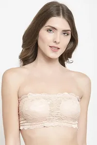 DEVYA COLLECTIVE Women's Lace Lightly Padded Wire Free Strapless Padded Tube Bra (Cream)-thumb3