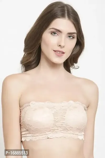 DEVYA COLLECTIVE Women's Lace Lightly Padded Wire Free Strapless Padded Tube Bra (Cream)-thumb4