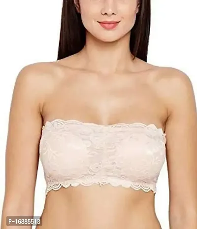 DEVYA COLLECTIVE Women's Lace Lightly Padded Wire Free Strapless Padded Tube Bra (Cream)-thumb0