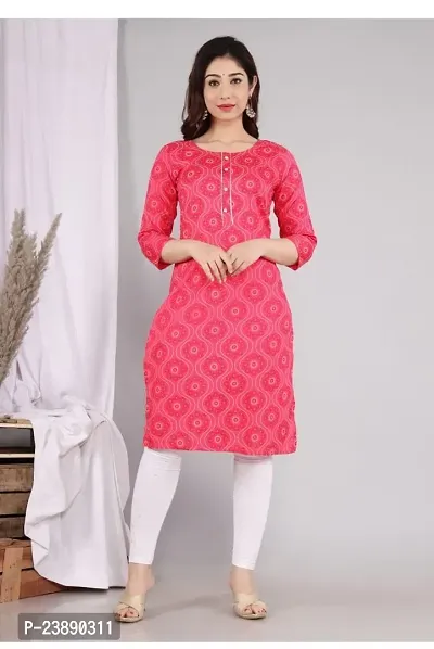 Elegant Pink Printed Rayon Kurta For Women