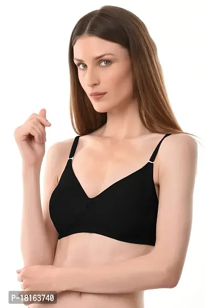 vanilla lingerie Women's Fabric Nylon Regular Fit Non-Padded and Non-Wired Seamless Strap Bra (Size 40, Black)-thumb4