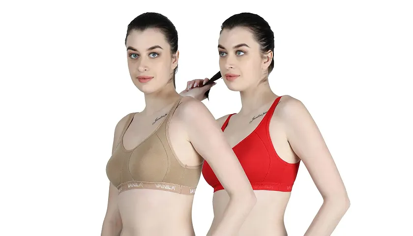Buy Vanila B Cup Sports Bra for Women Girls- Seamless Comfortable Cotton  Bra Set- Perfect for Daily Workout Active Lifestyle- Interlock Pack of 2  Online In India At Discounted Prices
