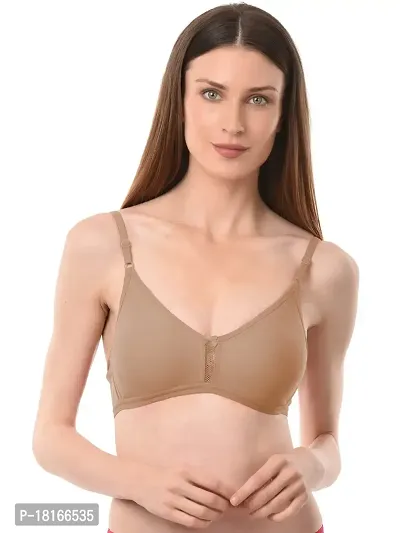 vanila Lingerie Women Everyday Comfortable Breathable Cotton Fabric Bra with Seamless Moulded Cups for Daily Use, Non-Wired (Black:Beige, Size-38)-thumb3