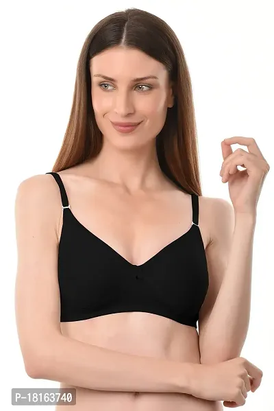 vanilla lingerie Women's Fabric Nylon Regular Fit Non-Padded and Non-Wired Seamless Strap Bra (Size 40, Black)-thumb2