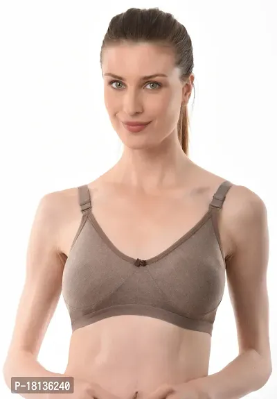 Stylish Beige Cotton Solid Bra For Women