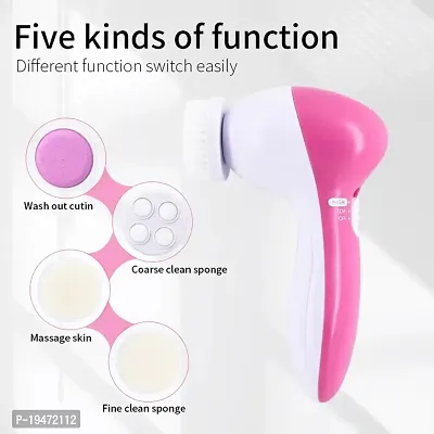 5 in 1 Facial Massager Exfoliator Electric Massage Machine Multifunction Facial Scrub Cleanser Massager Kit For Beauty Care Brush Deep Clean Blackhead Remover (Pink)-thumb0