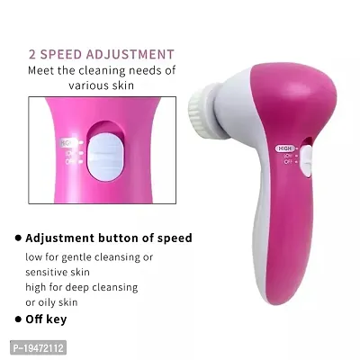 5 in 1 Facial Massager Exfoliator Electric Massage Machine Multifunction Facial Scrub Cleanser Massager Kit For Beauty Care Brush Deep Clean Blackhead Remover (Pink)-thumb2